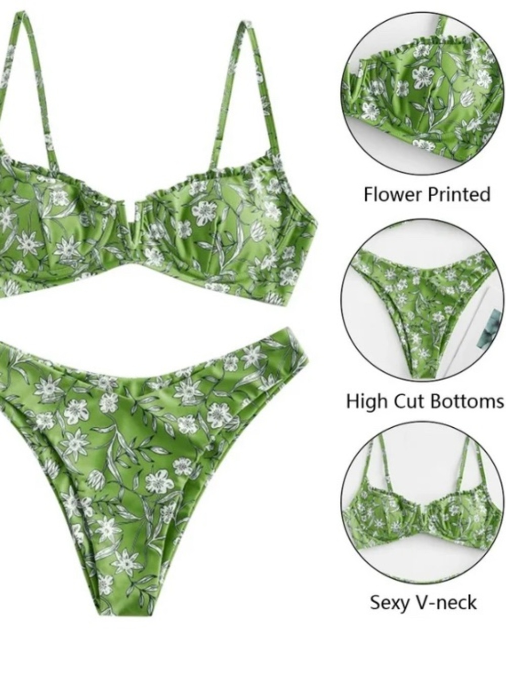 Zaful Floral High-Cut Bikini Set - Women Swim